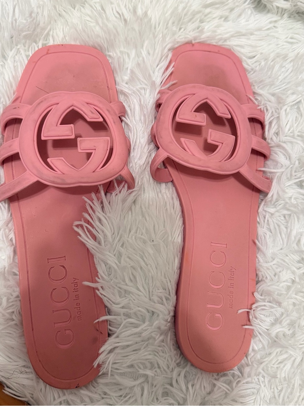 Gucci Pink Logo Rubber Slide Sandals